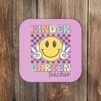 Kindergarten Teacher Team Hippie Smile Face Back To School Coaster thumb 0