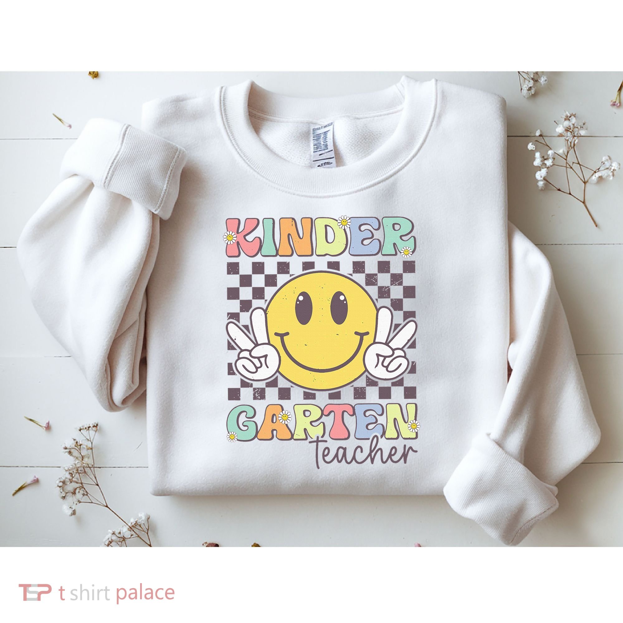 Kindergarten Teacher Team Hippie Smile Face Back To School Sweatshirt