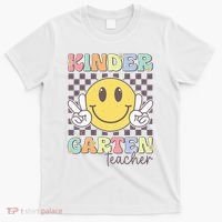 Kindergarten Teacher Team Hippie Smile Face Back To School T-Shirt thumb 0