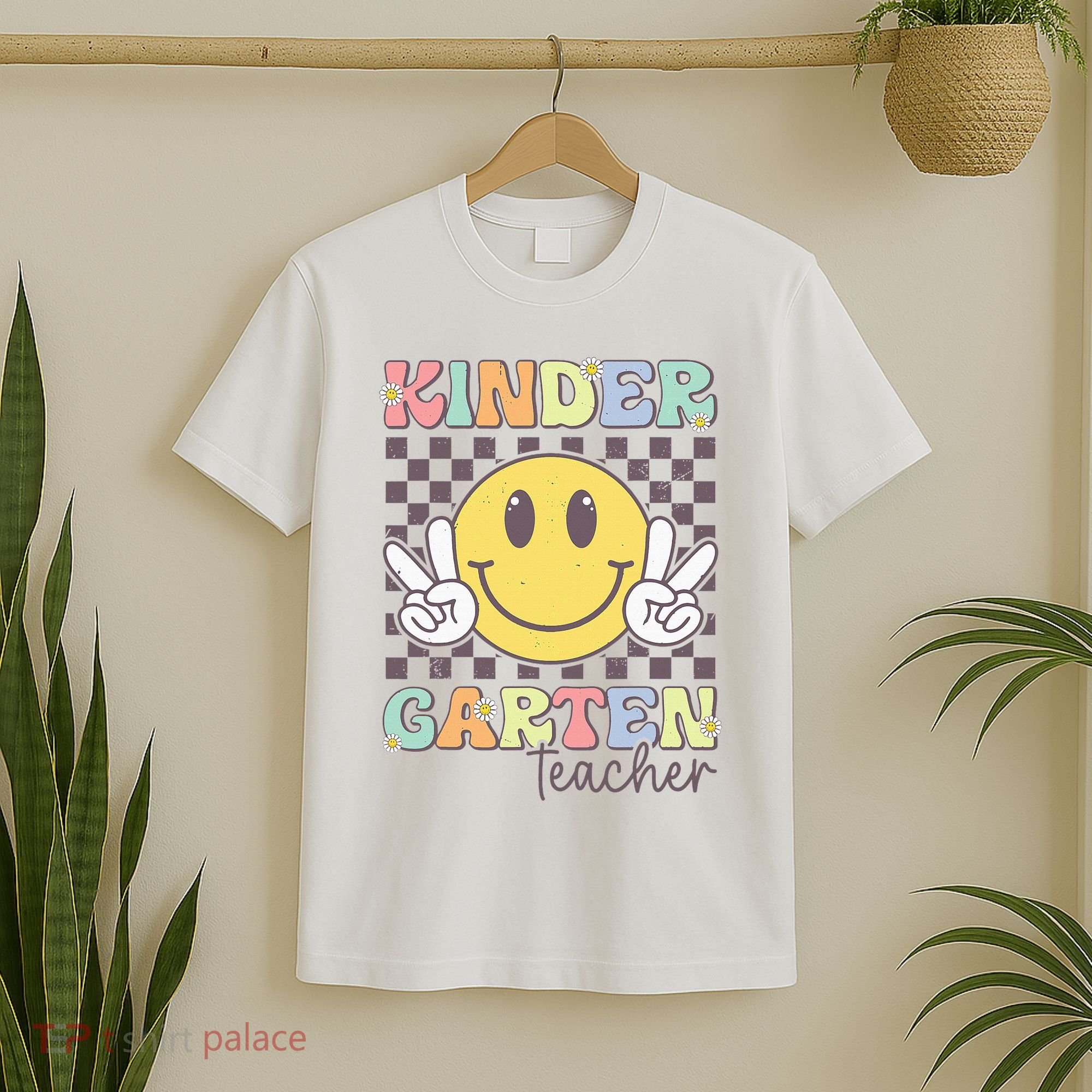 Kindergarten Teacher Team Hippie Smile Face Back To School T-Shirt