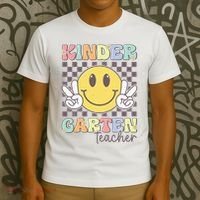 Kindergarten Teacher Team Hippie Smile Face Back To School T-Shirt thumb 3