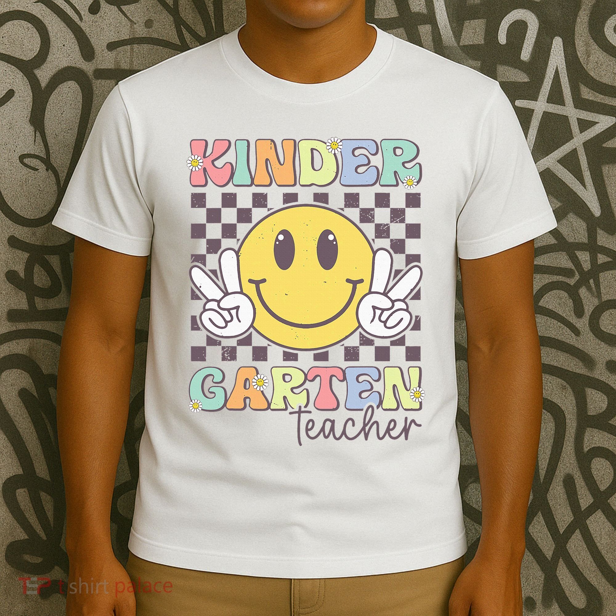 Kindergarten Teacher Team Hippie Smile Face Back To School T-Shirt