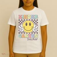 Kindergarten Teacher Team Hippie Smile Face Back To School T-Shirt thumb 4