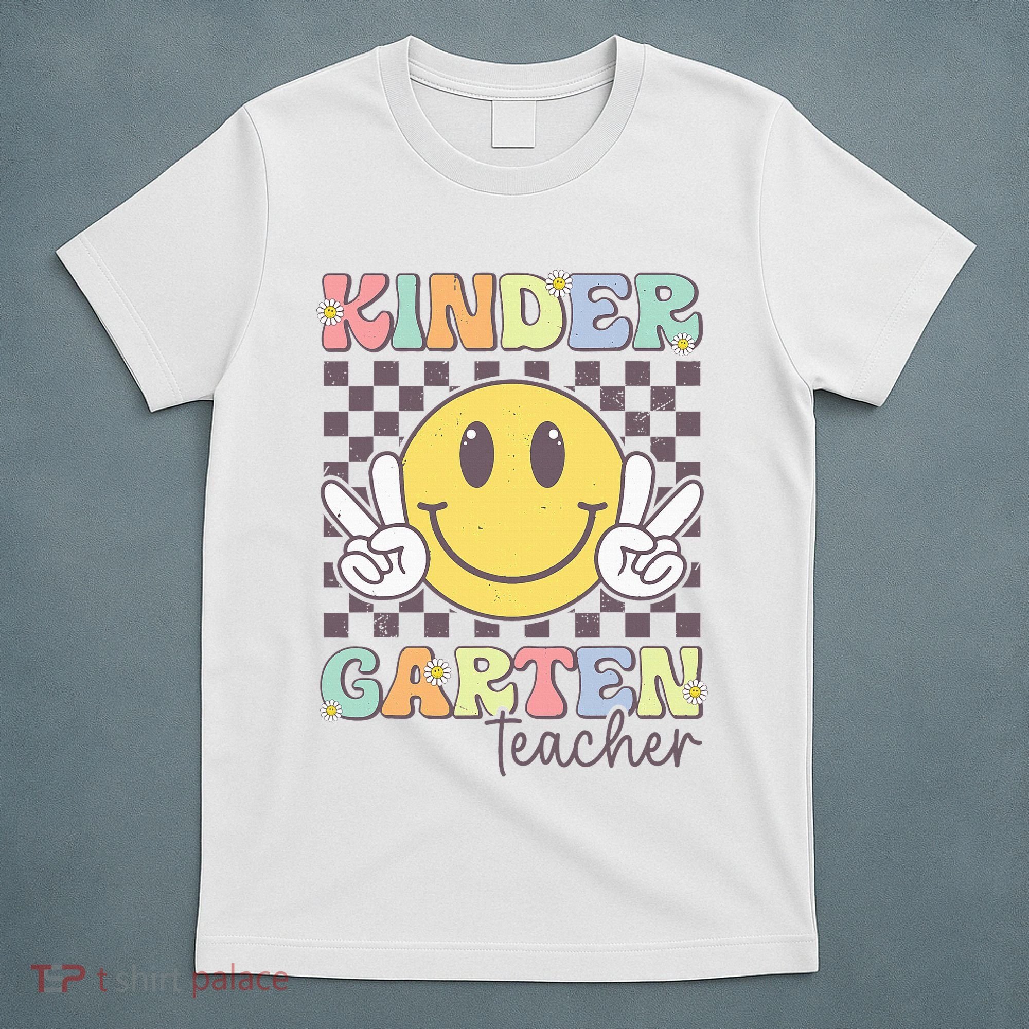Kindergarten Teacher Team Hippie Smile Face Back To School T-Shirt