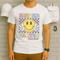 Kindergarten Teacher Team Hippie Smile Face Back To School T-Shirt thumb 6