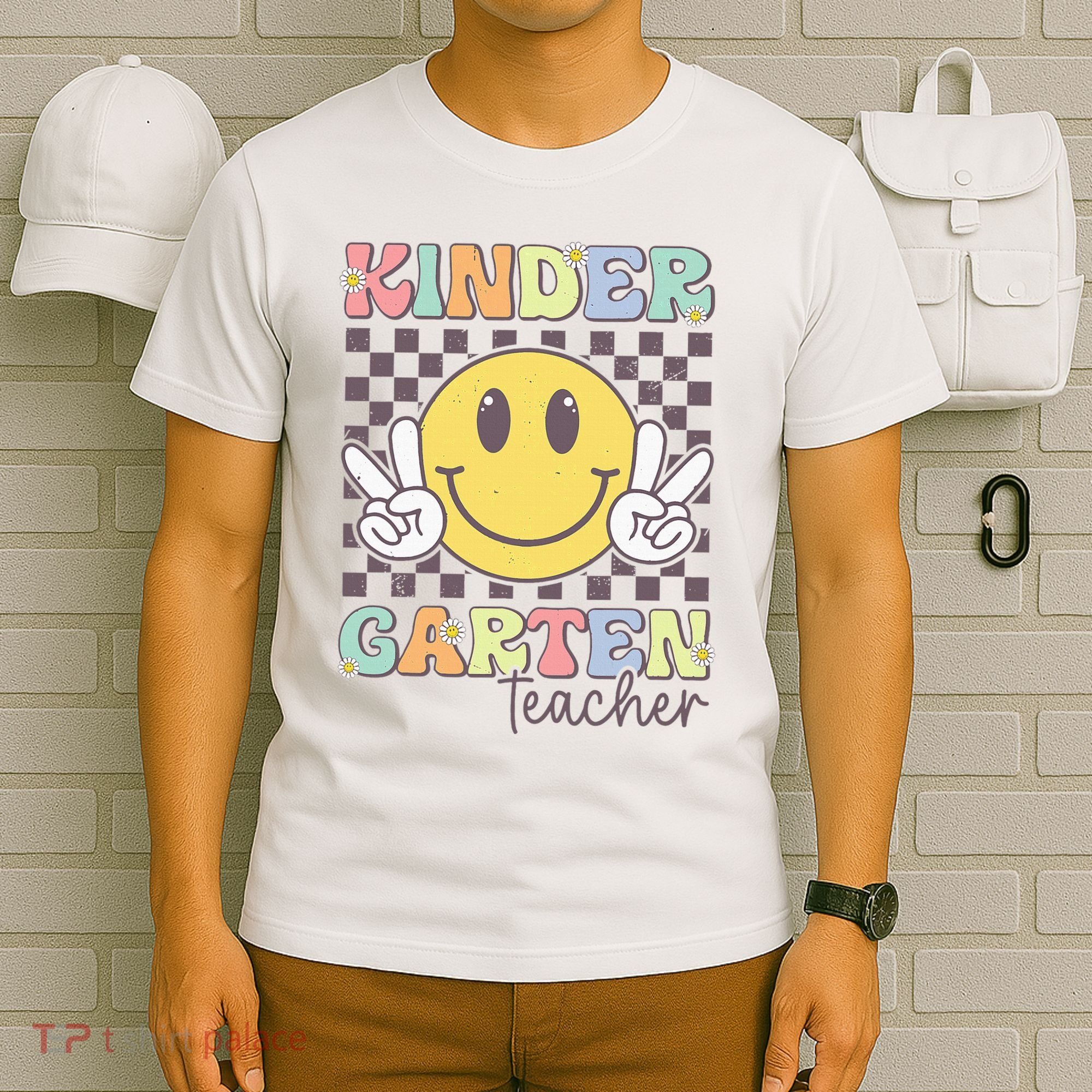 Kindergarten Teacher Team Hippie Smile Face Back To School T-Shirt