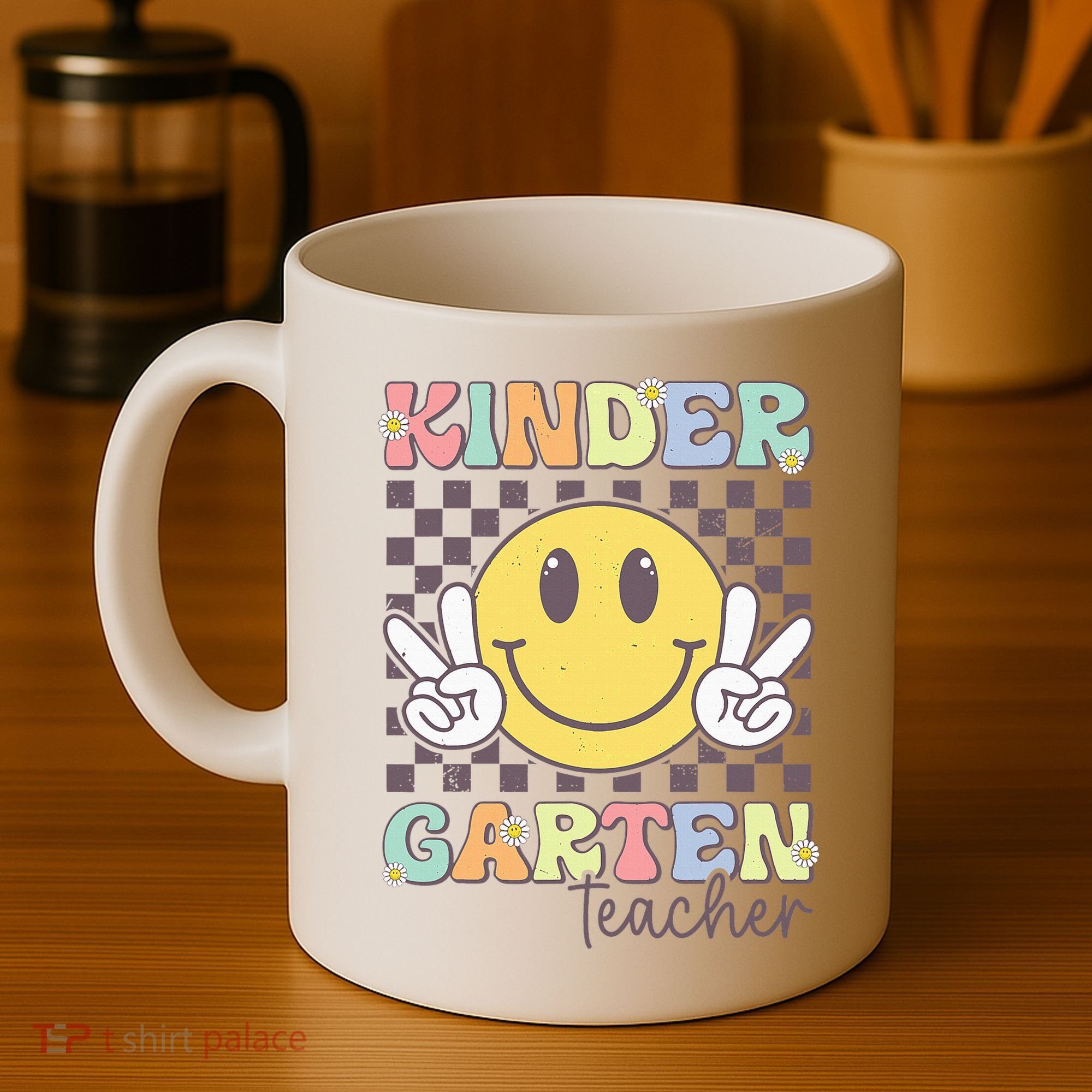 Kindergarten Teacher Team Hippie Smile Face Back To School Coffee Mug