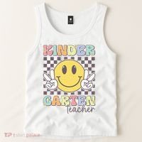 Kindergarten Teacher Team Hippie Smile Face Back To School Tank Top thumb 2