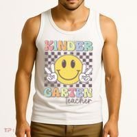 Kindergarten Teacher Team Hippie Smile Face Back To School Tank Top thumb 3