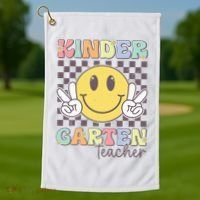 Kindergarten Teacher Team Hippie Smile Face Back To School Golf Towel thumb 1