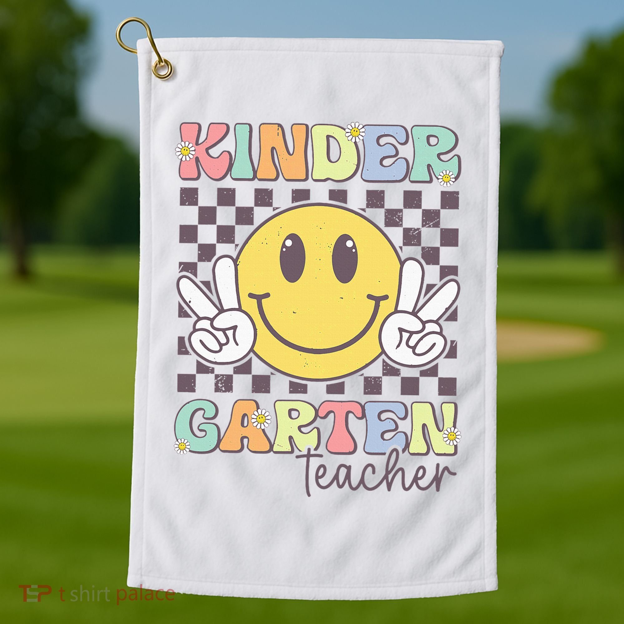 Kindergarten Teacher Team Hippie Smile Face Back To School Golf Towel