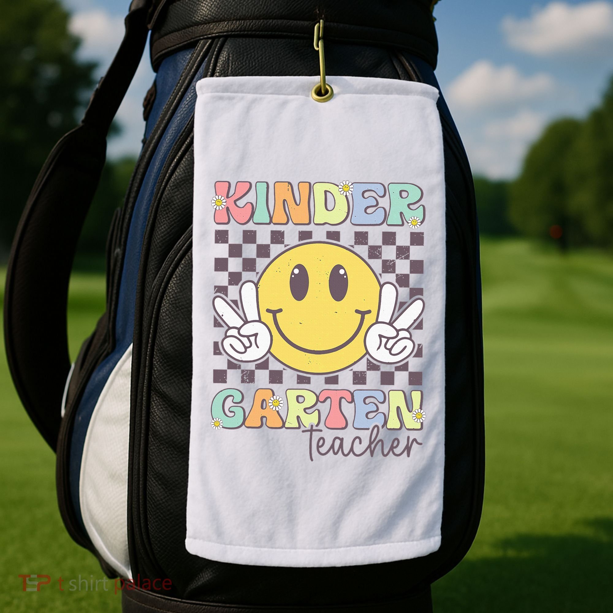 Kindergarten Teacher Team Hippie Smile Face Back To School Golf Towel