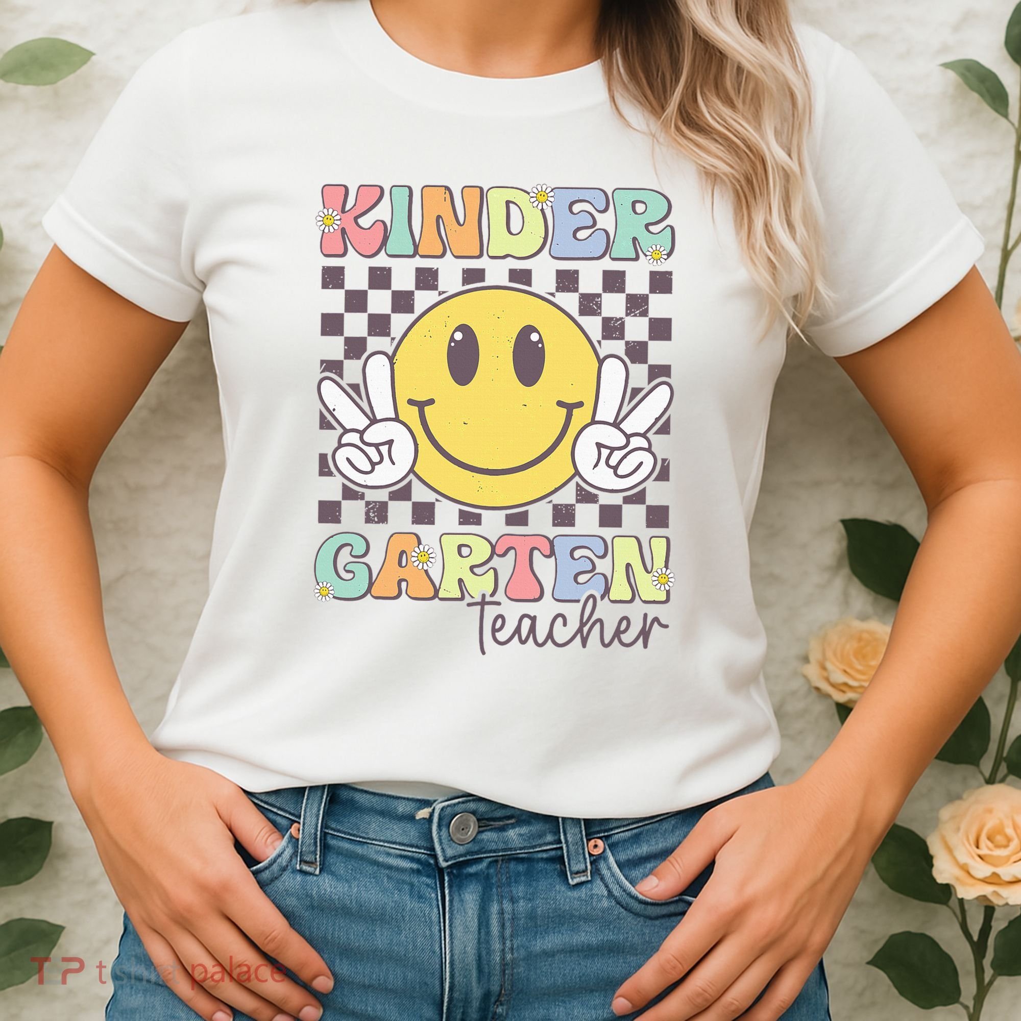 Kindergarten Teacher Team Hippie Smile Face Back To School Women's T-Shirt