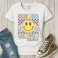 Kindergarten Teacher Team Hippie Smile Face Back To School Women's T-Shirt thumb 3