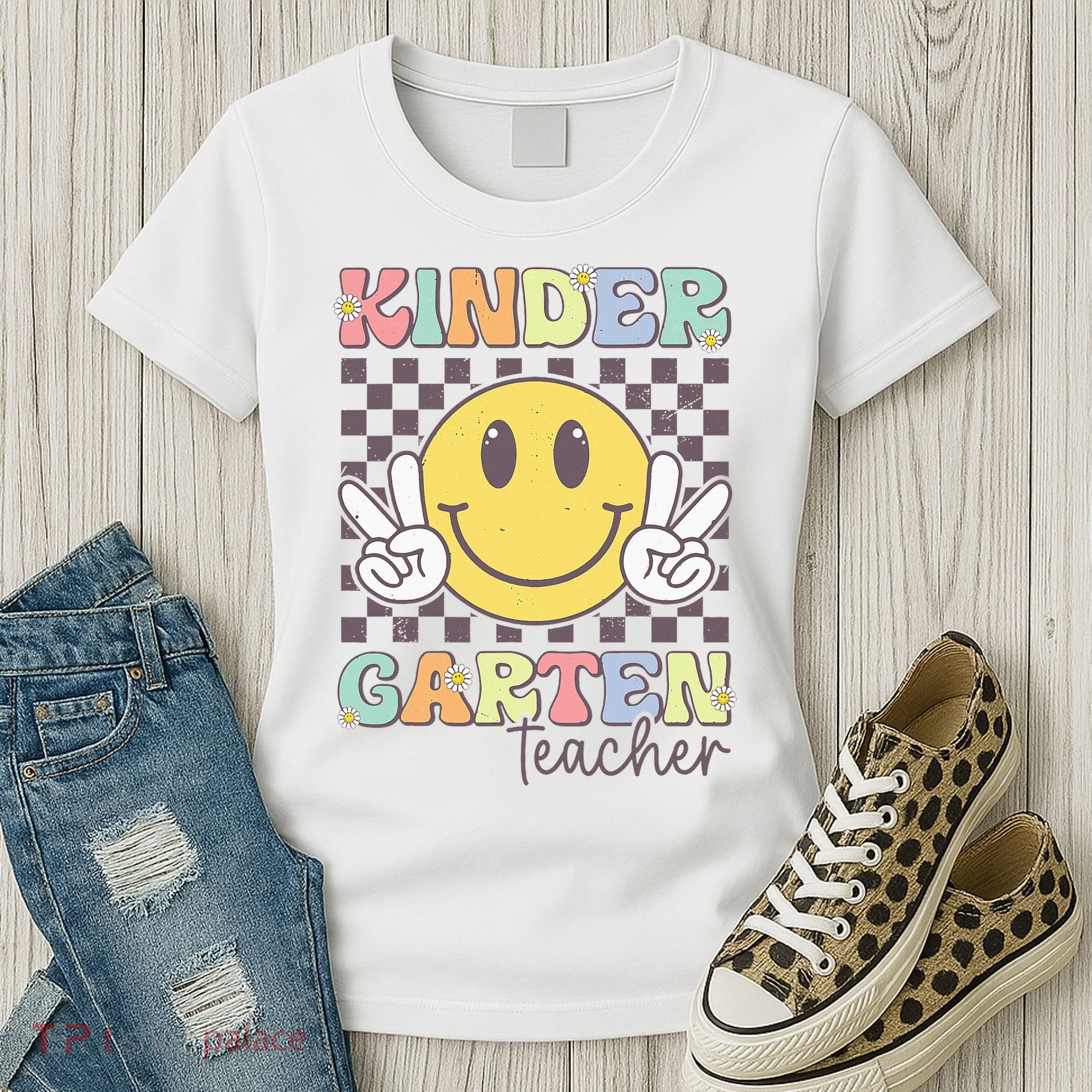 Kindergarten Teacher Team Hippie Smile Face Back To School Women's T-Shirt