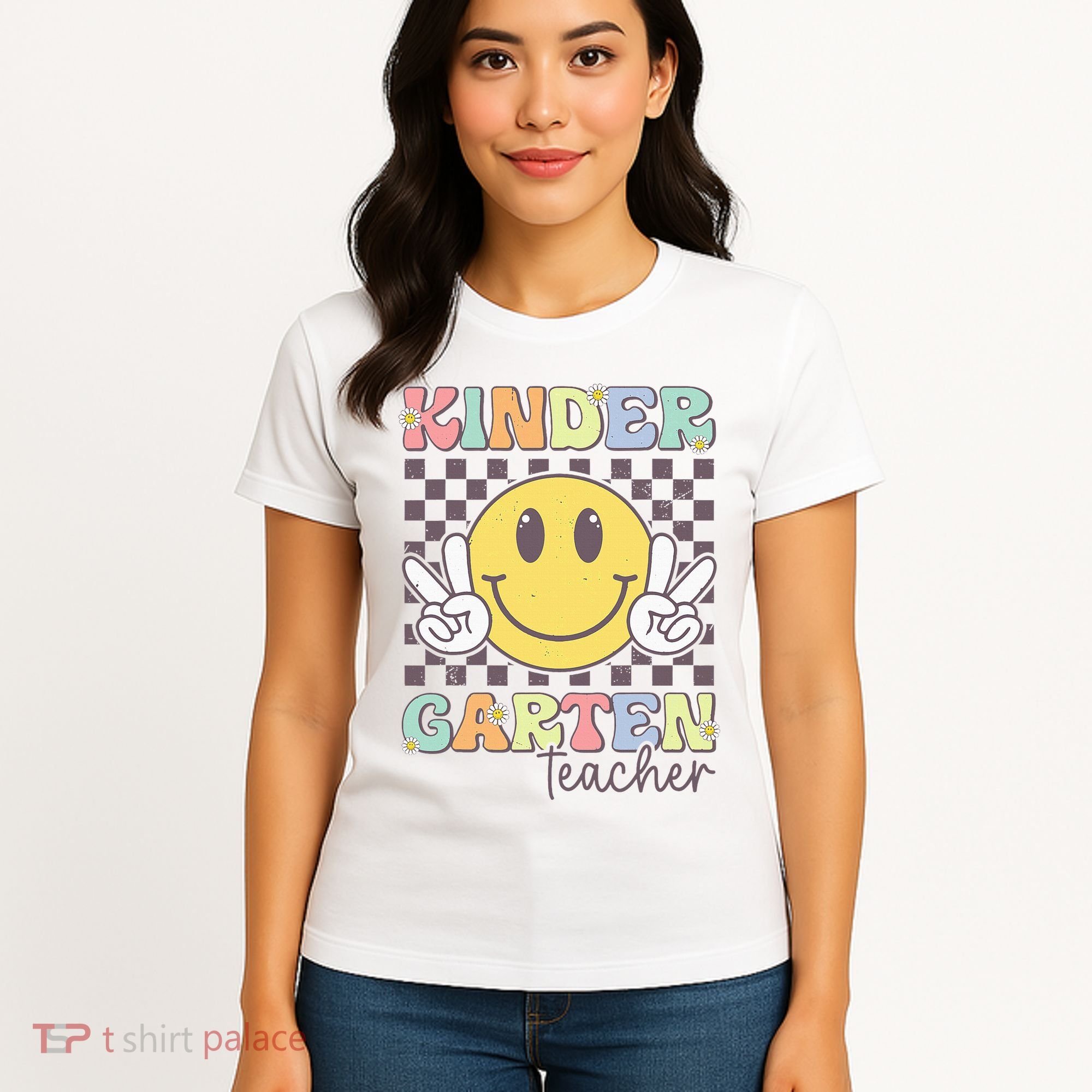 Kindergarten Teacher Team Hippie Smile Face Back To School Women's T-Shirt