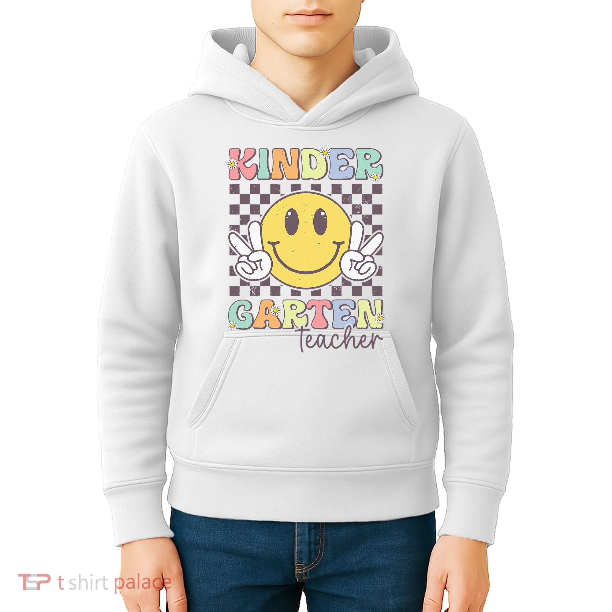 Kindergarten Teacher Team Hippie Smile Face Back To School Kids Hoodie