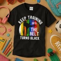 Keep Training Until Belt Turns Black Karate Taekwondo Judo Kids T-Shirt thumb 3