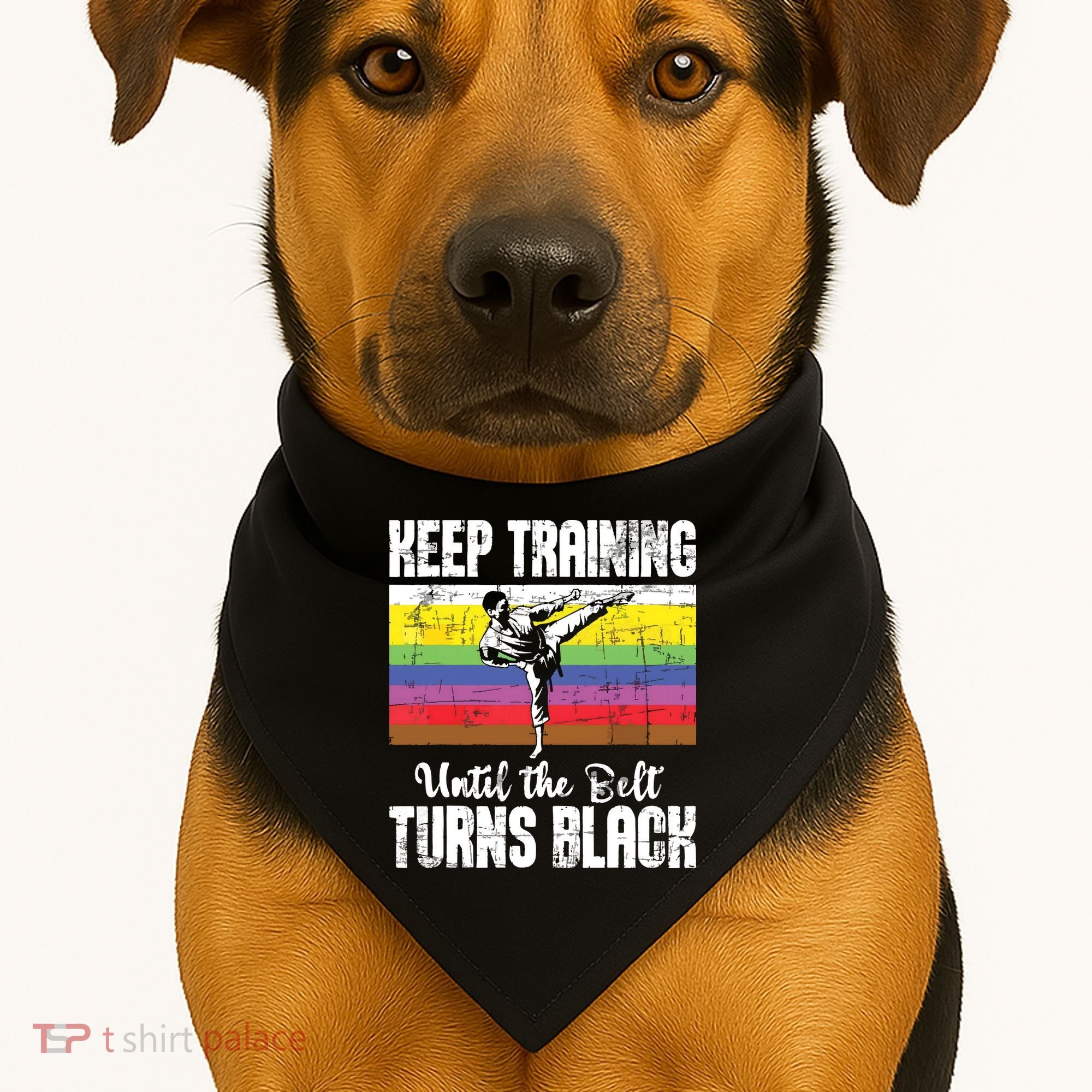Keep Training Until The Belt Turns Black Karate Taekwondo USA-Made Doggie Bandana