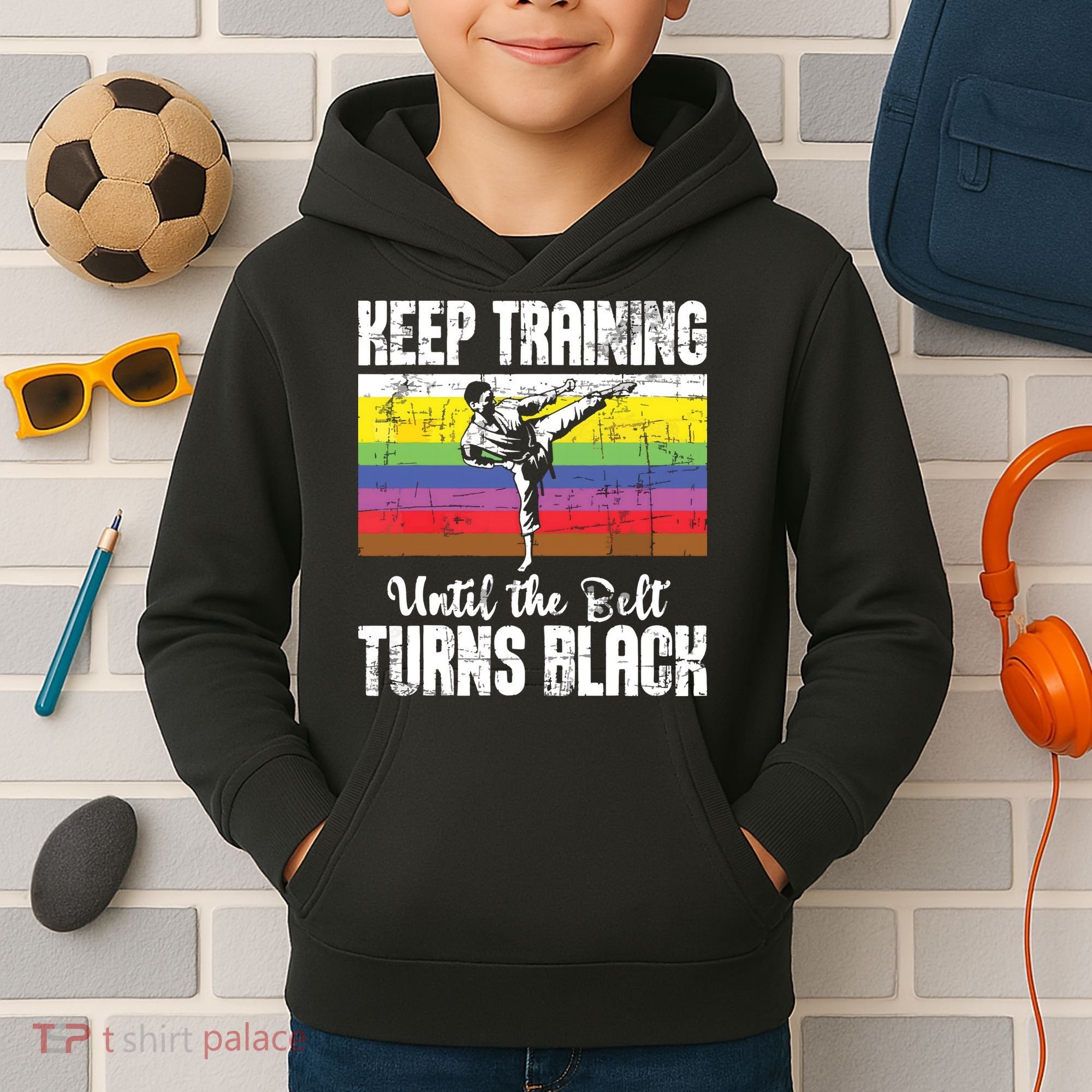 Keep Training Until The Belt Turns Black Karate Taekwondo Kids Hoodie