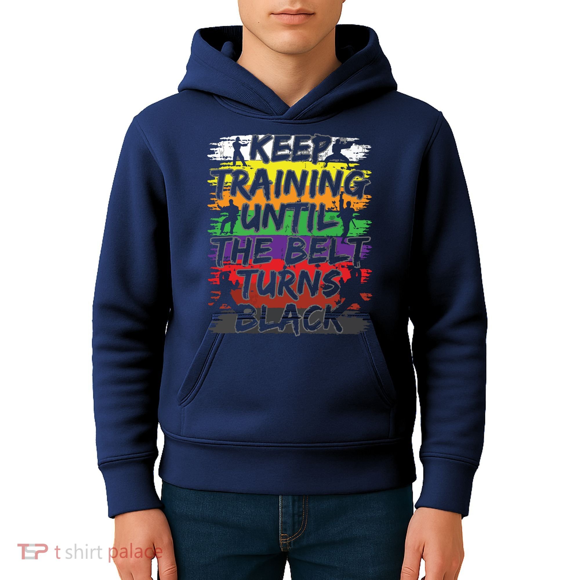 Keep Training Until The Belt Turns Black Karate Gift Tee Kids Hoodie