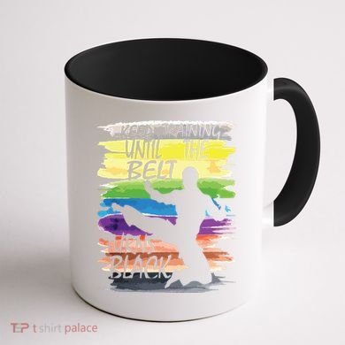 Keep Training Until The Belt Turns Black Karate Boy Coffee Mug back