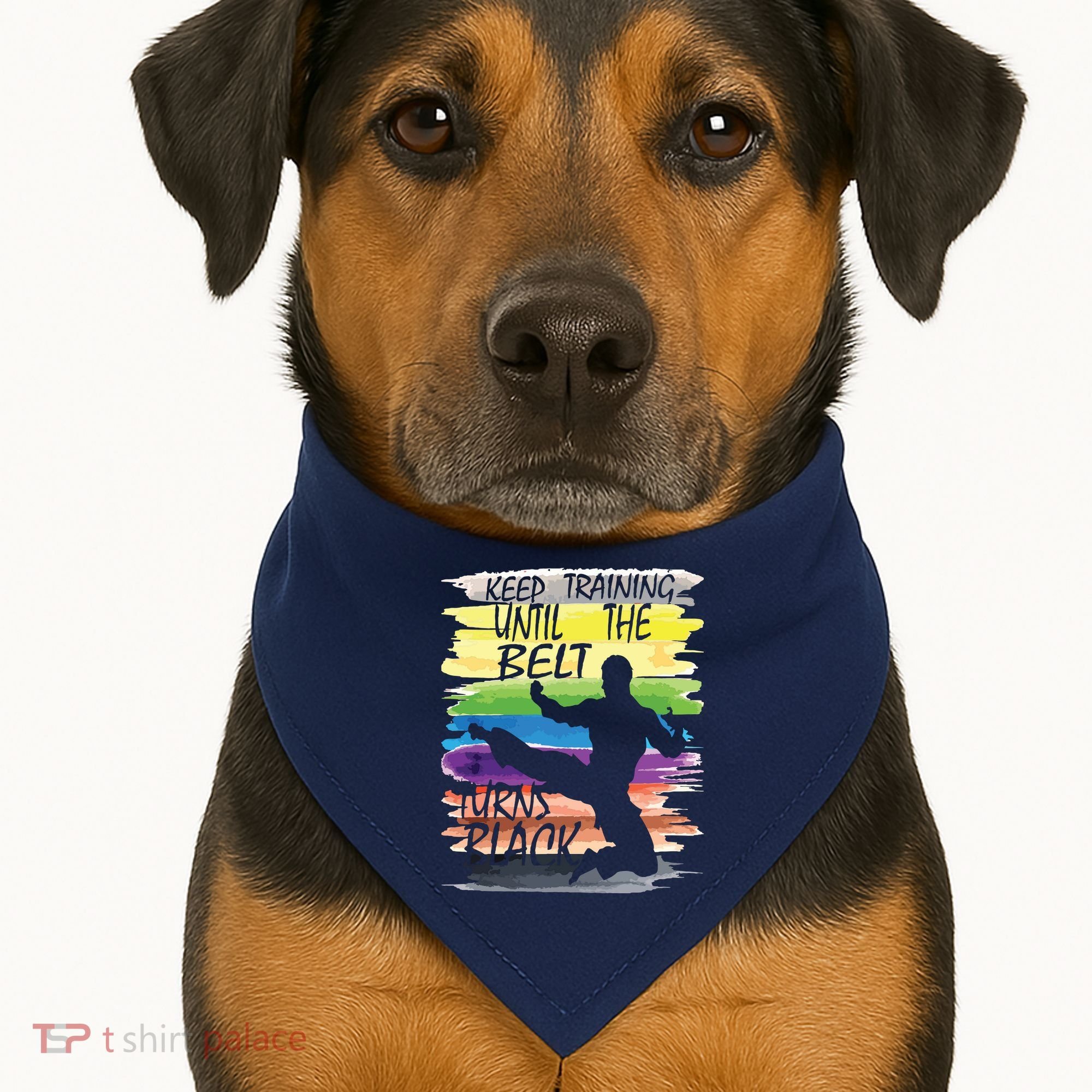 Keep Training Until The Belt Turns Black Karate Boy USA-Made Doggie Bandana