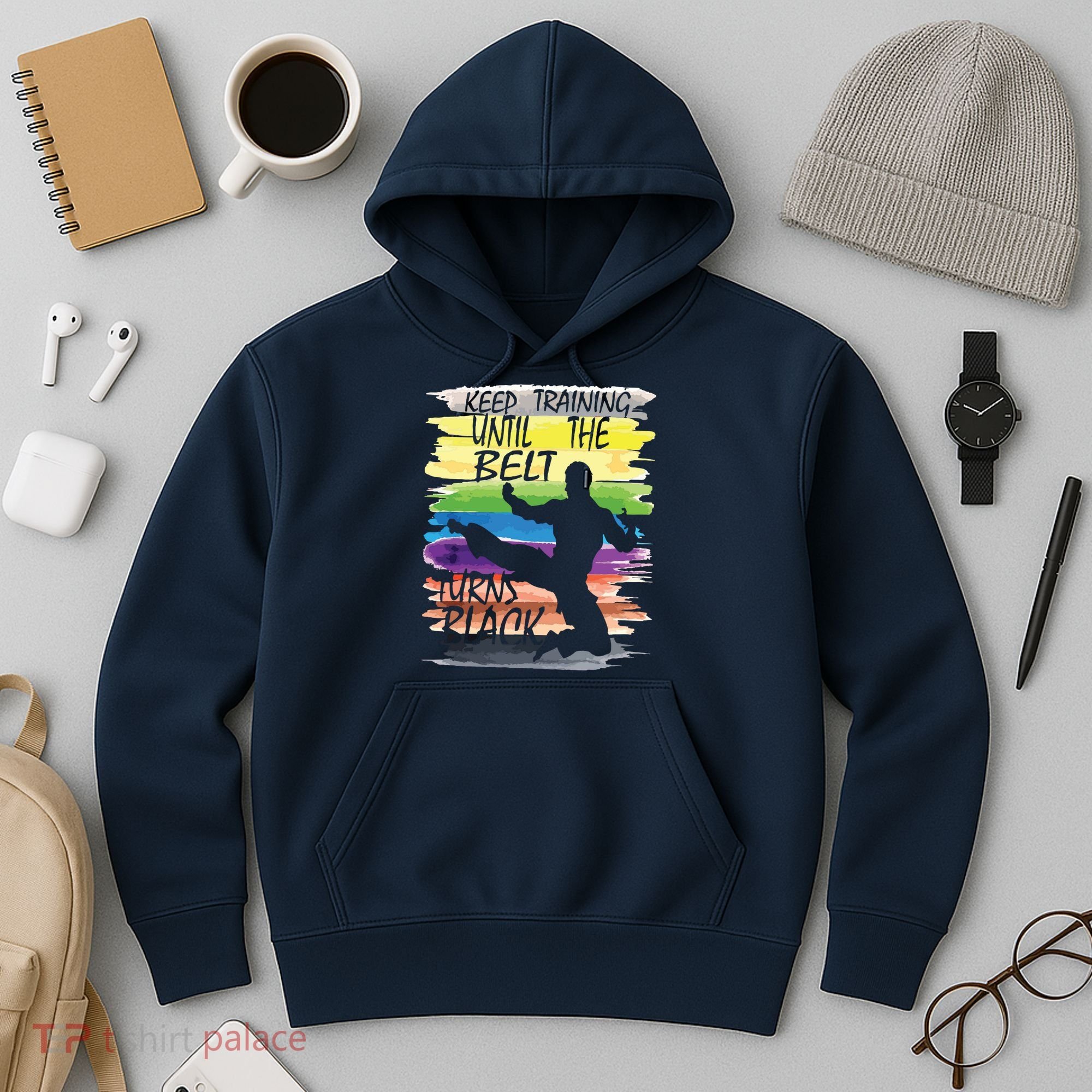 Keep Training Until The Belt Turns Black Karate Boy Hoodie