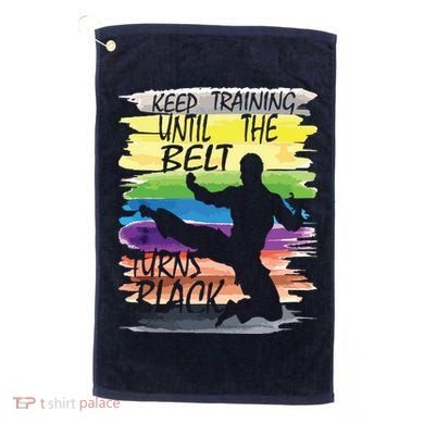 Keep Training Until The Belt Turns Black Karate Boy Golf Towel