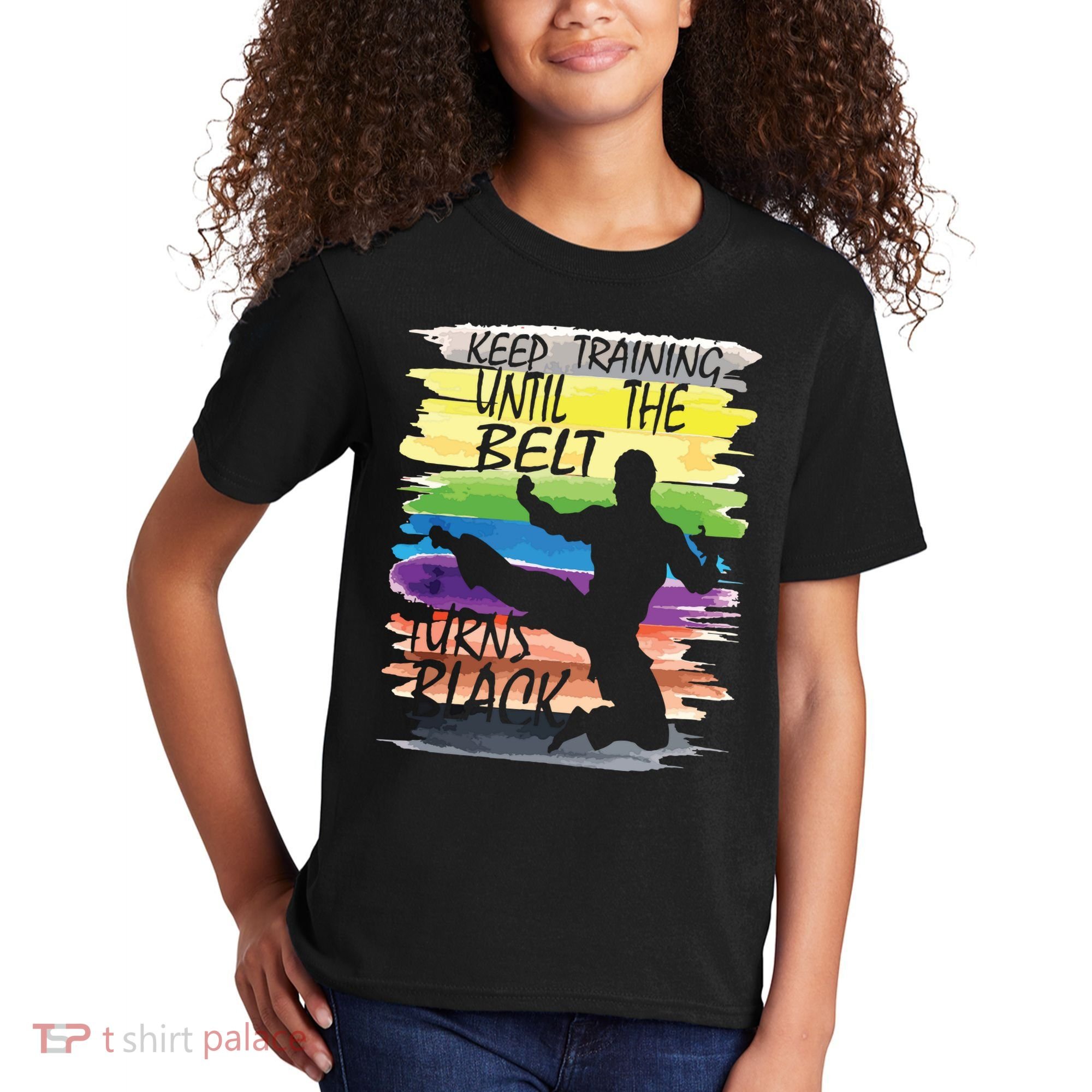 Keep Training Until The Belt Turns Black Karate Boy Kids T-Shirt