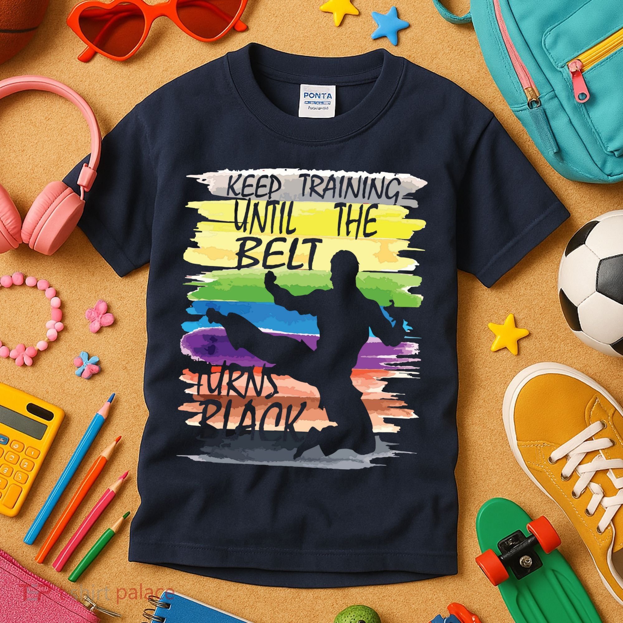 Keep Training Until The Belt Turns Black Karate Boy Kids T-Shirt