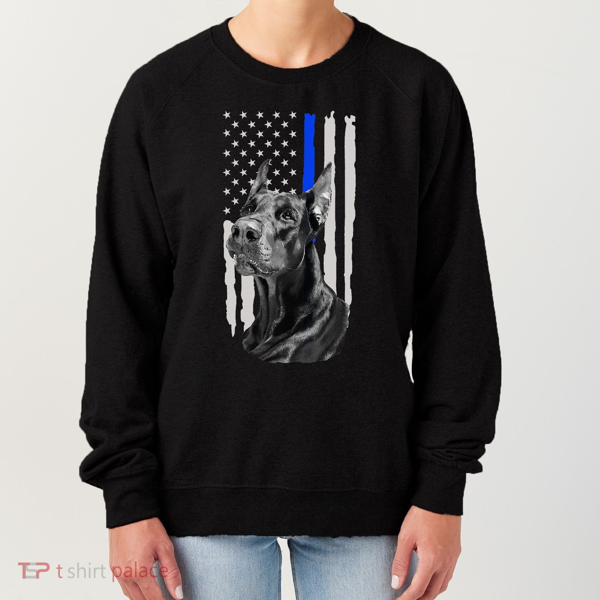 K9 Unit Doberman Police Dog Thin Blue Line Us Flag Supportor Women's Sweatshirt