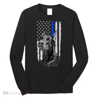 K9 Unit Doberman Police Dog Thin Blue Line Us Flag Supportor Long Sleeve Shirt