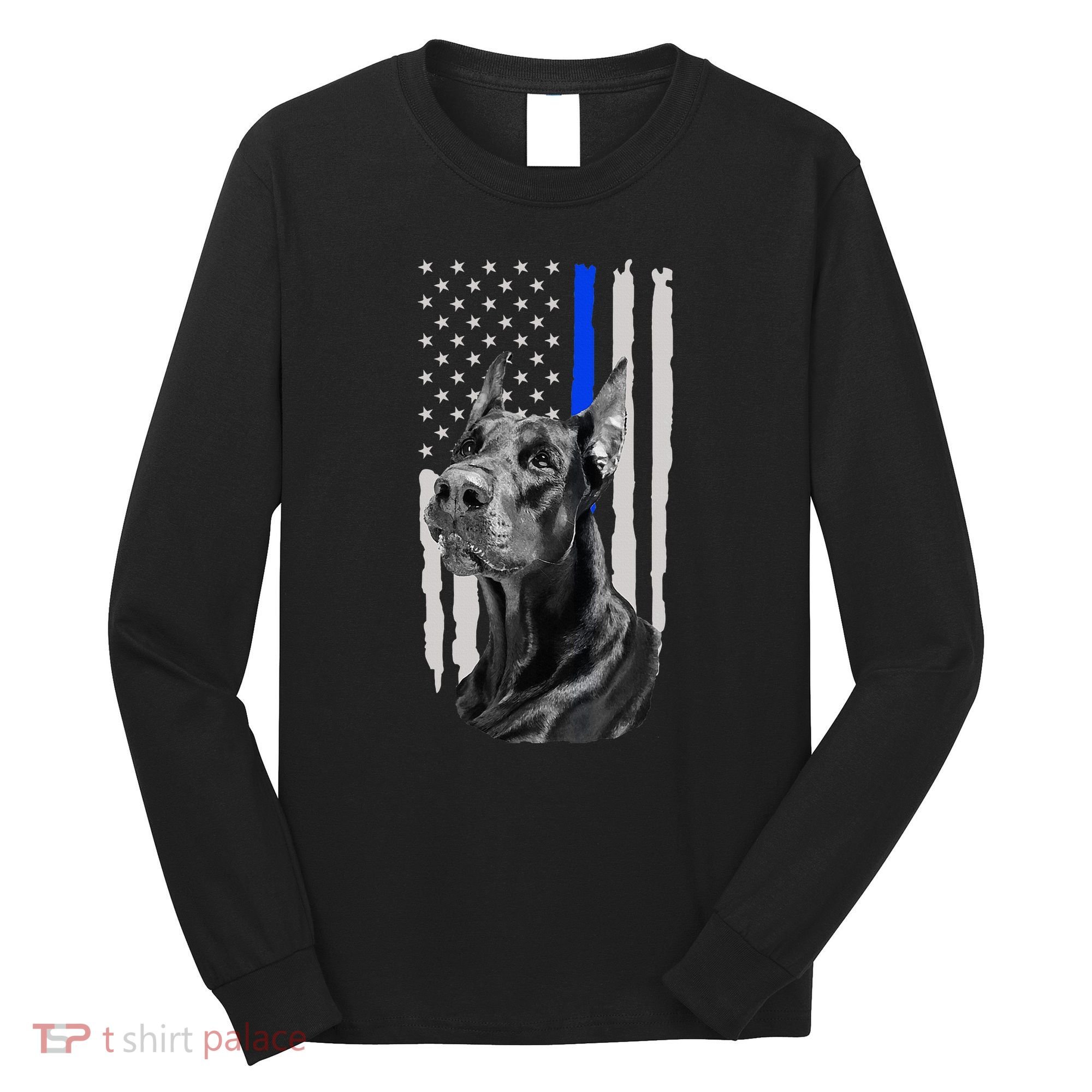 K9 Unit Doberman Police Dog Thin Blue Line Us Flag Supportor Long Sleeve Shirt