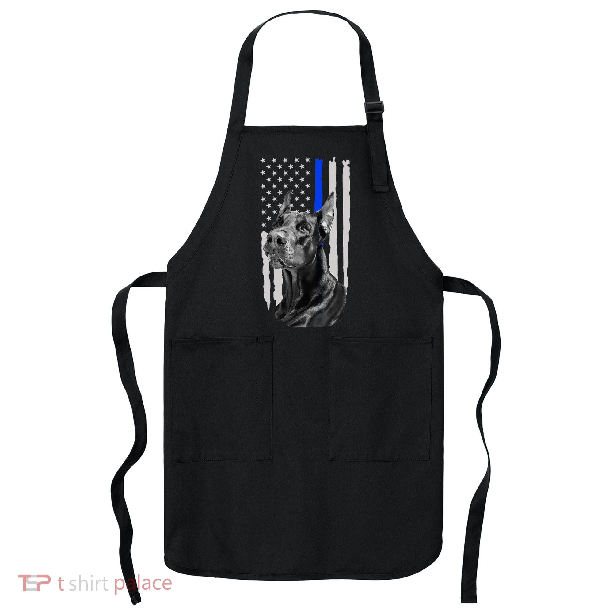 K9 Unit Doberman Police Dog Thin Blue Line Us Flag Supportor Apron