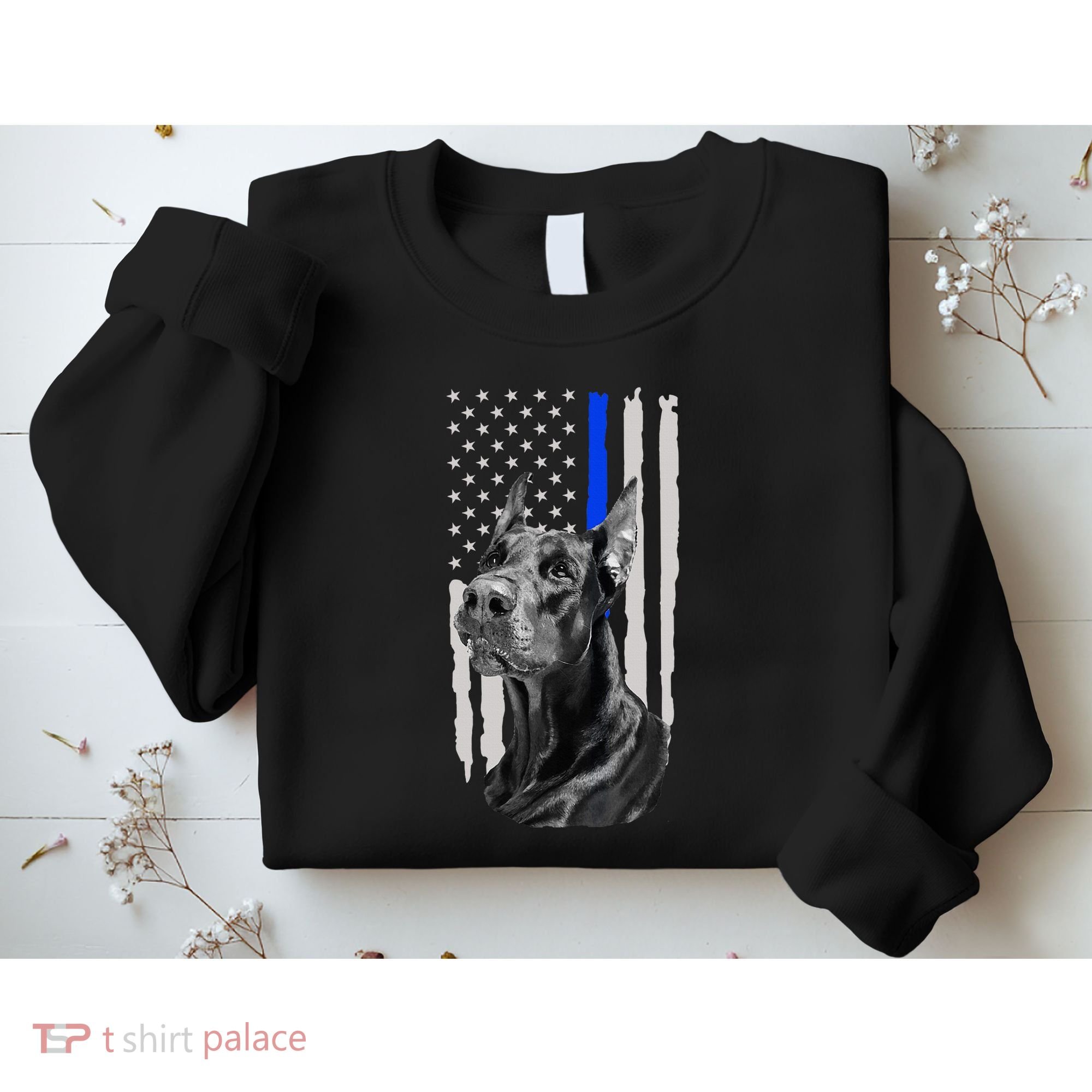 K9 Unit Doberman Police Dog Thin Blue Line Us Flag Supportor Sweatshirt