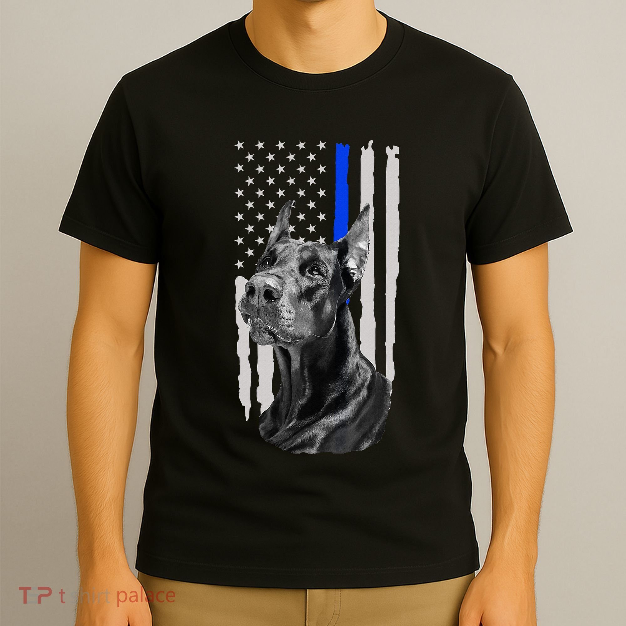 K9 Unit Doberman Police Dog Thin Blue Line Us Flag Supportor T-Shirt