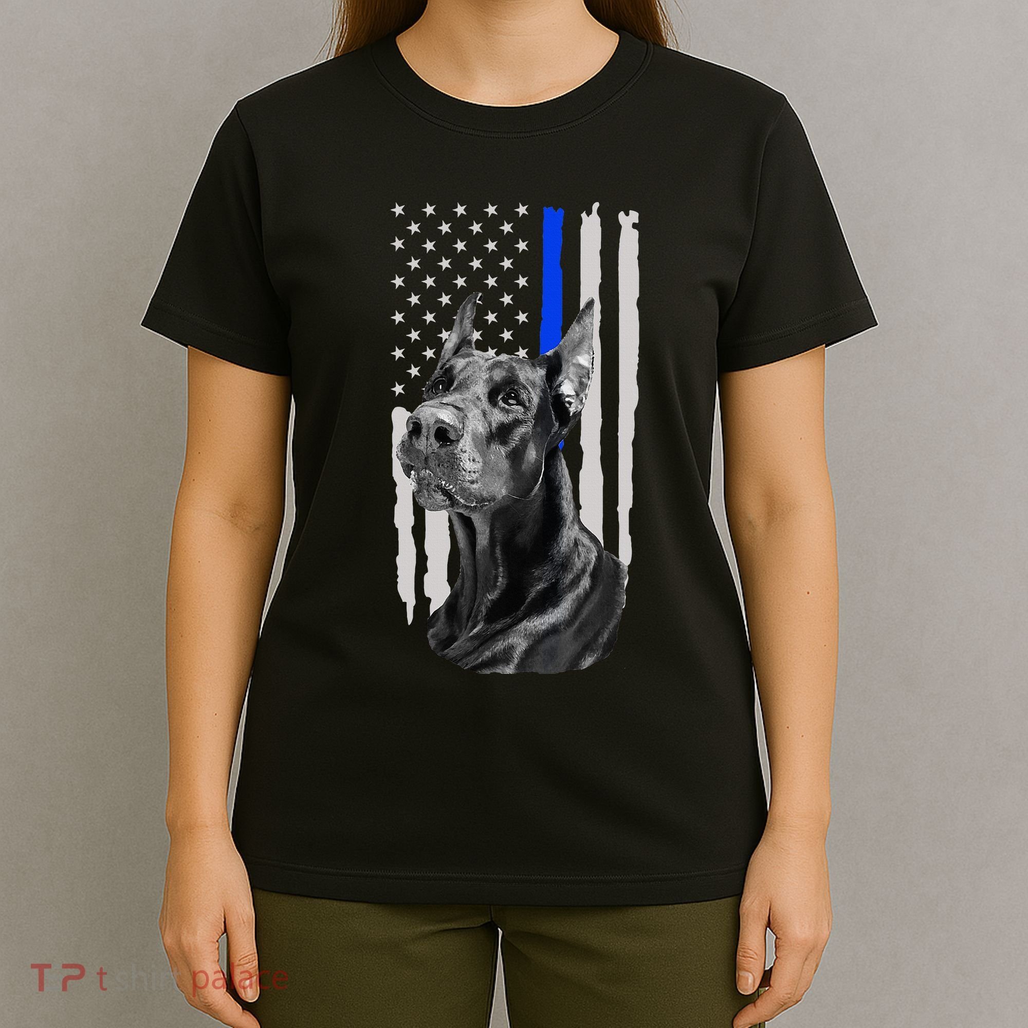 K9 Unit Doberman Police Dog Thin Blue Line Us Flag Supportor T-Shirt