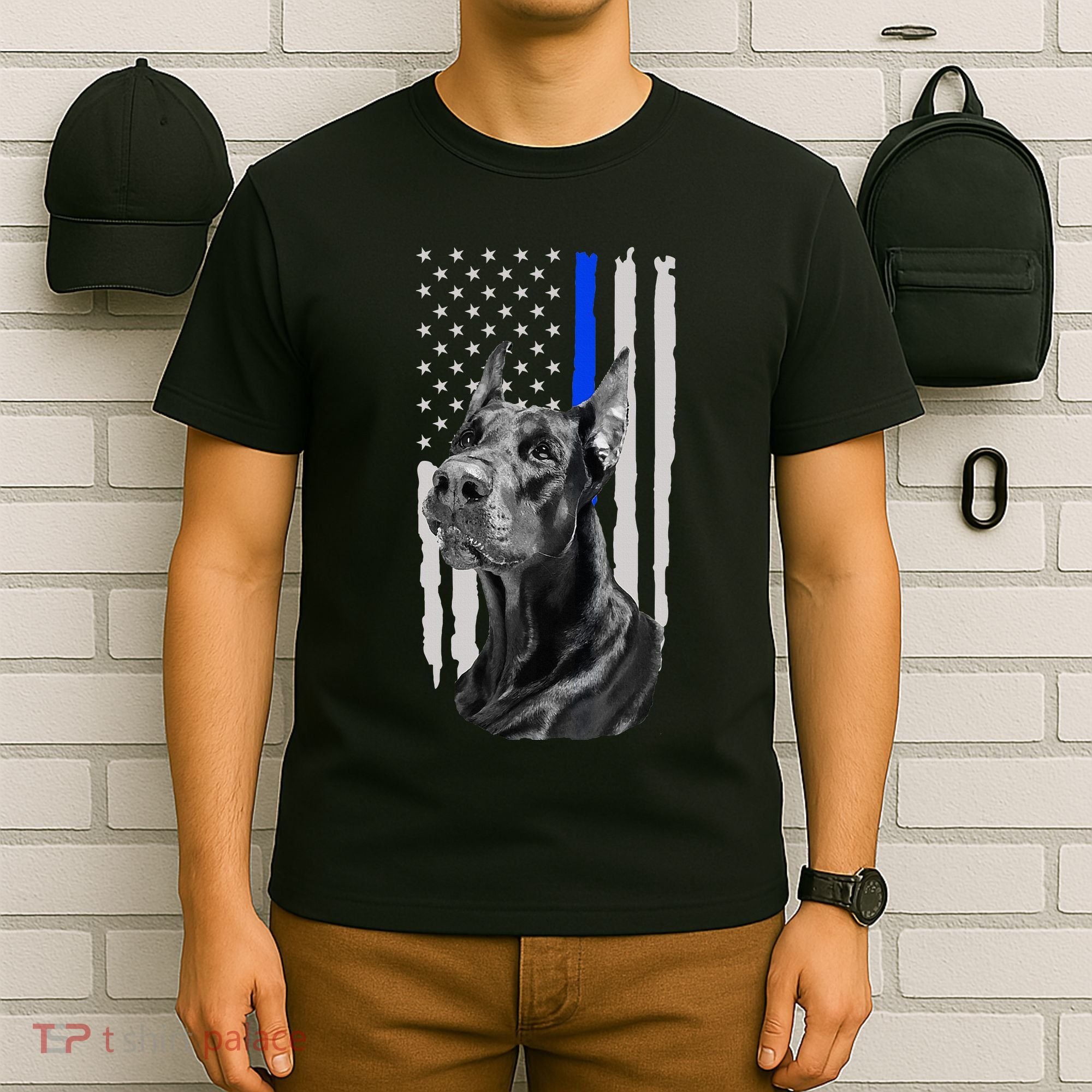 K9 Unit Doberman Police Dog Thin Blue Line Us Flag Supportor T-Shirt