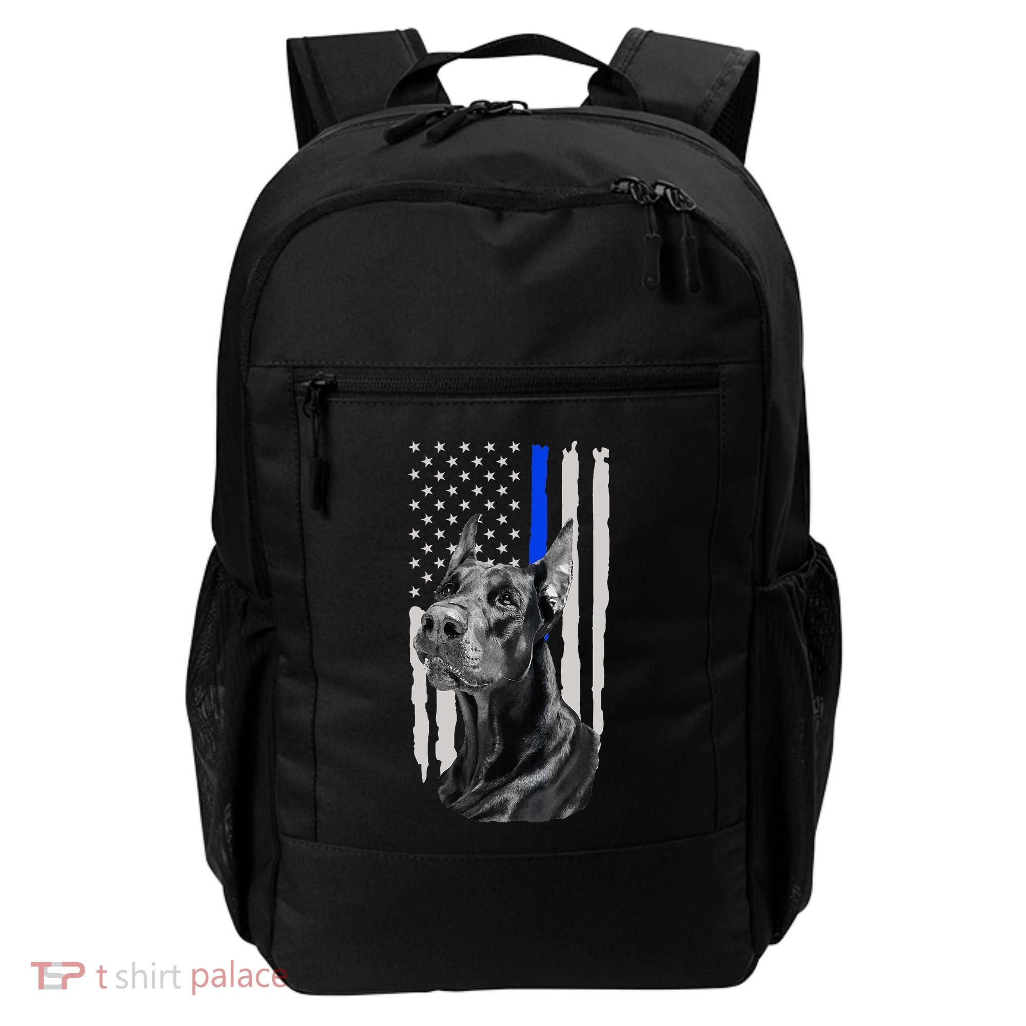K9 Unit Doberman Police Dog Thin Blue Line Us Flag Supportor Backpack