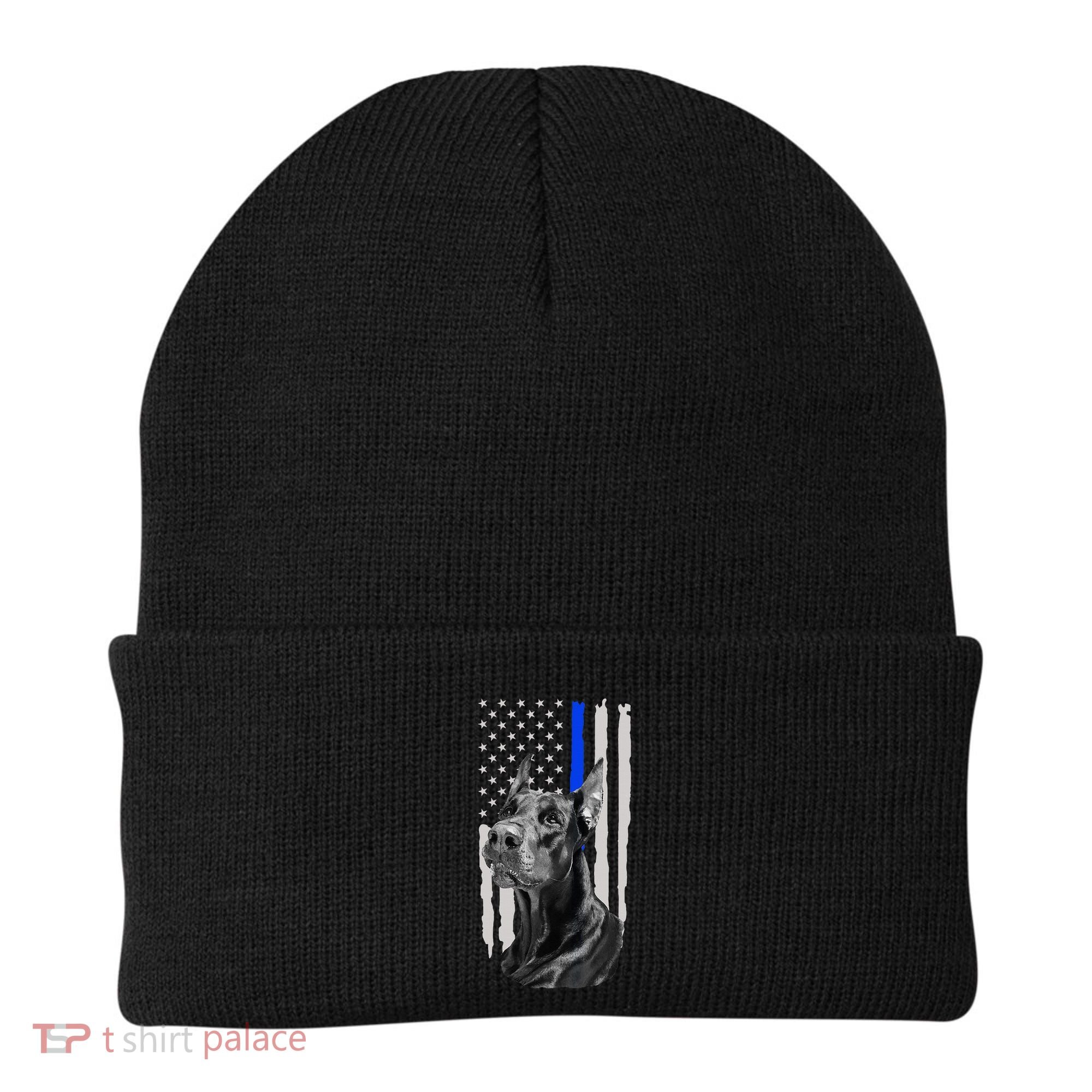 K9 Unit Doberman Police Dog Thin Blue Line Us Flag Supportor Beanie