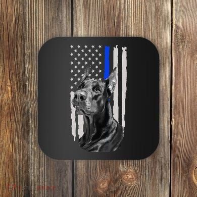 K9 Unit Doberman Police Dog Thin Blue Line Us Flag Supportor Coaster