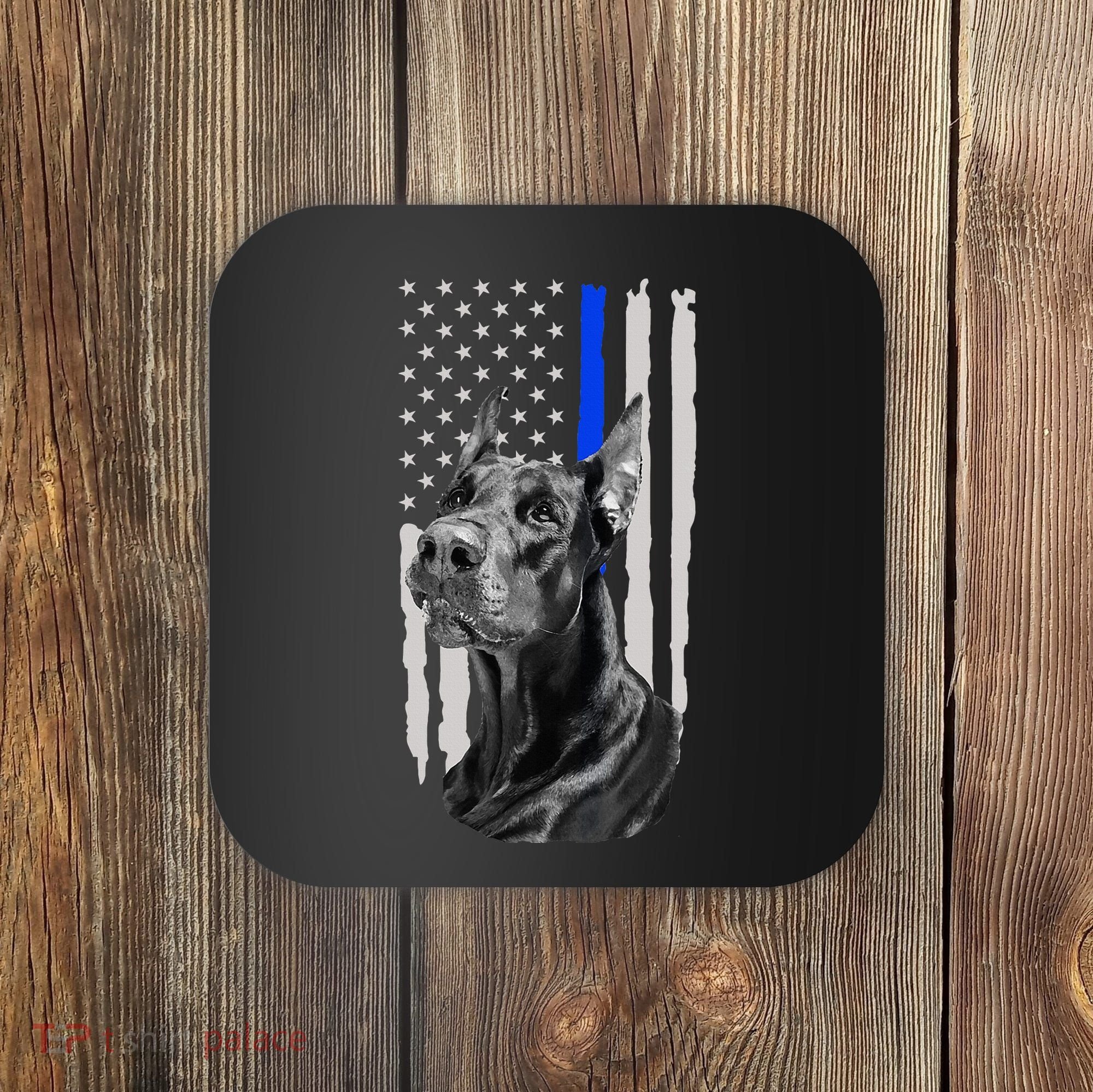 K9 Unit Doberman Police Dog Thin Blue Line Us Flag Supportor Coaster