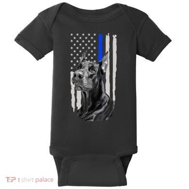 K9 Unit Doberman Police Dog Thin Blue Line Us Flag Supportor Baby Bodysuit