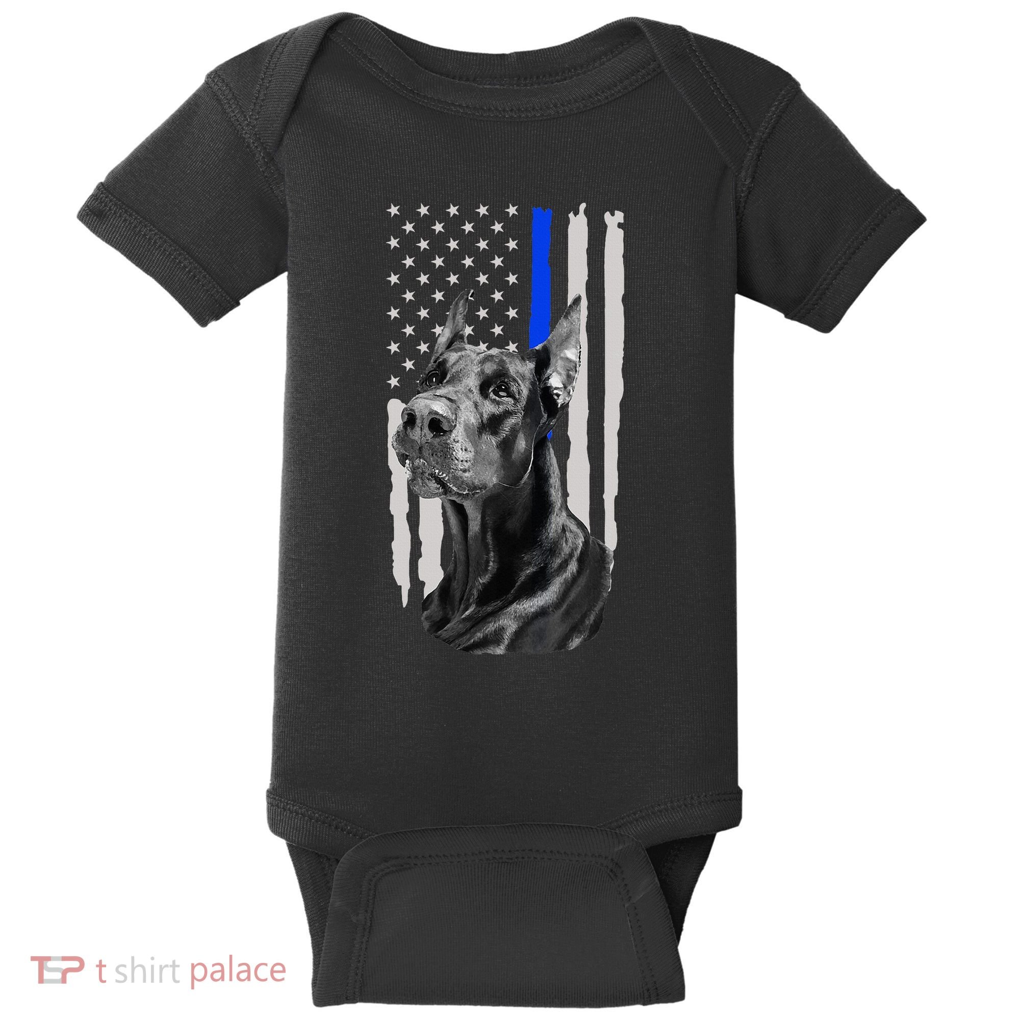 K9 Unit Doberman Police Dog Thin Blue Line Us Flag Supportor Baby Bodysuit
