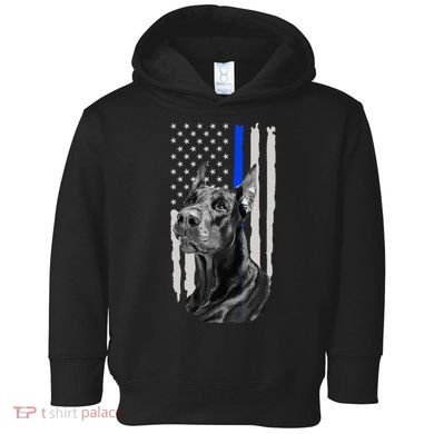 K9 Unit Doberman Police Dog Thin Blue Line Us Flag Supportor Toddler Hoodie