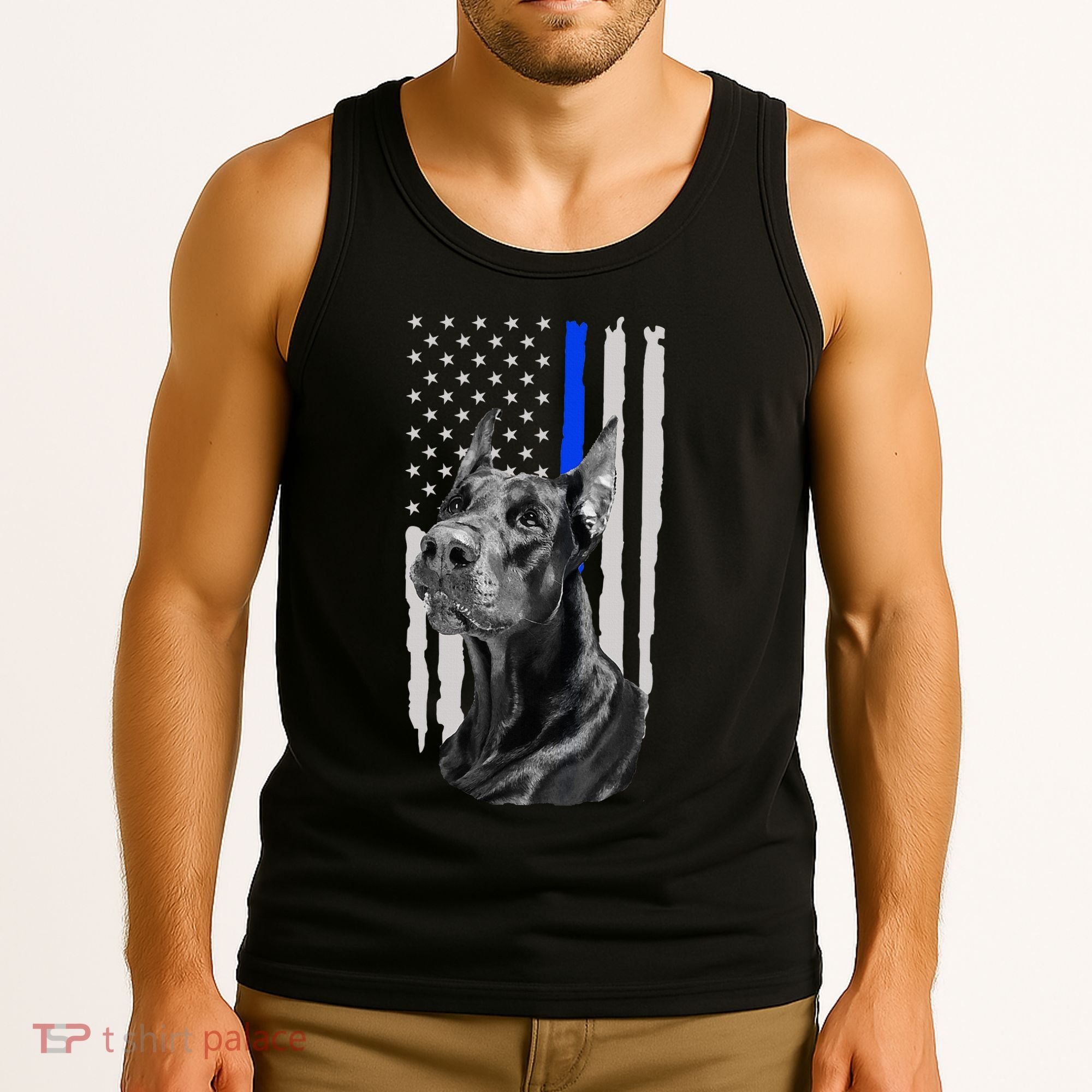 K9 Unit Doberman Police Dog Thin Blue Line Us Flag Supportor Tank Top