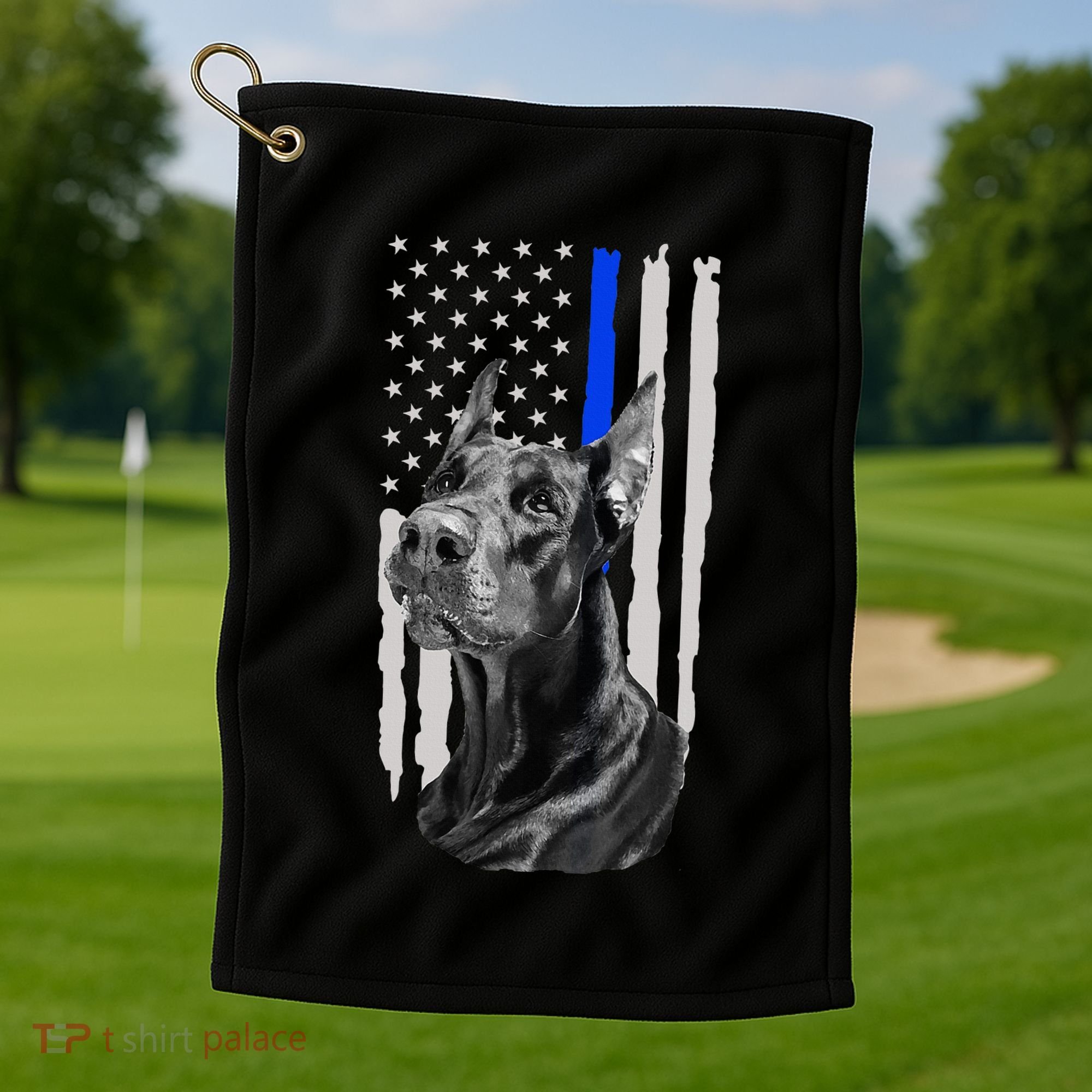 K9 Unit Doberman Police Dog Thin Blue Line Us Flag Supportor Golf Towel