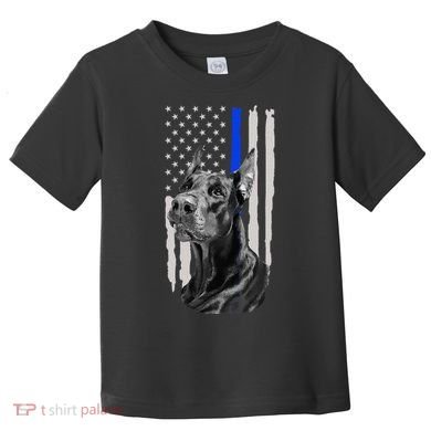 K9 Unit Doberman Police Dog Thin Blue Line Us Flag Supportor Toddler T-Shirt