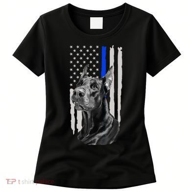 K9 Unit Doberman Police Dog Thin Blue Line Us Flag Supportor Women's T-Shirt
